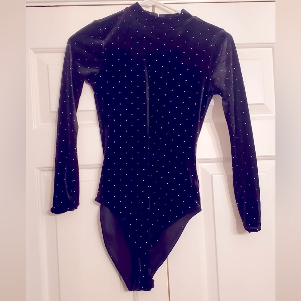 Sparkly Black Velvet Long Sleeve Bodysuit